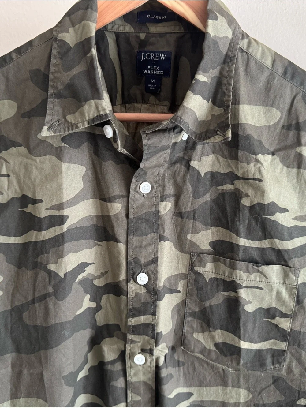J. Crew Men’s Short-Sleeve Camo Button-Down Shirt - Olive Green